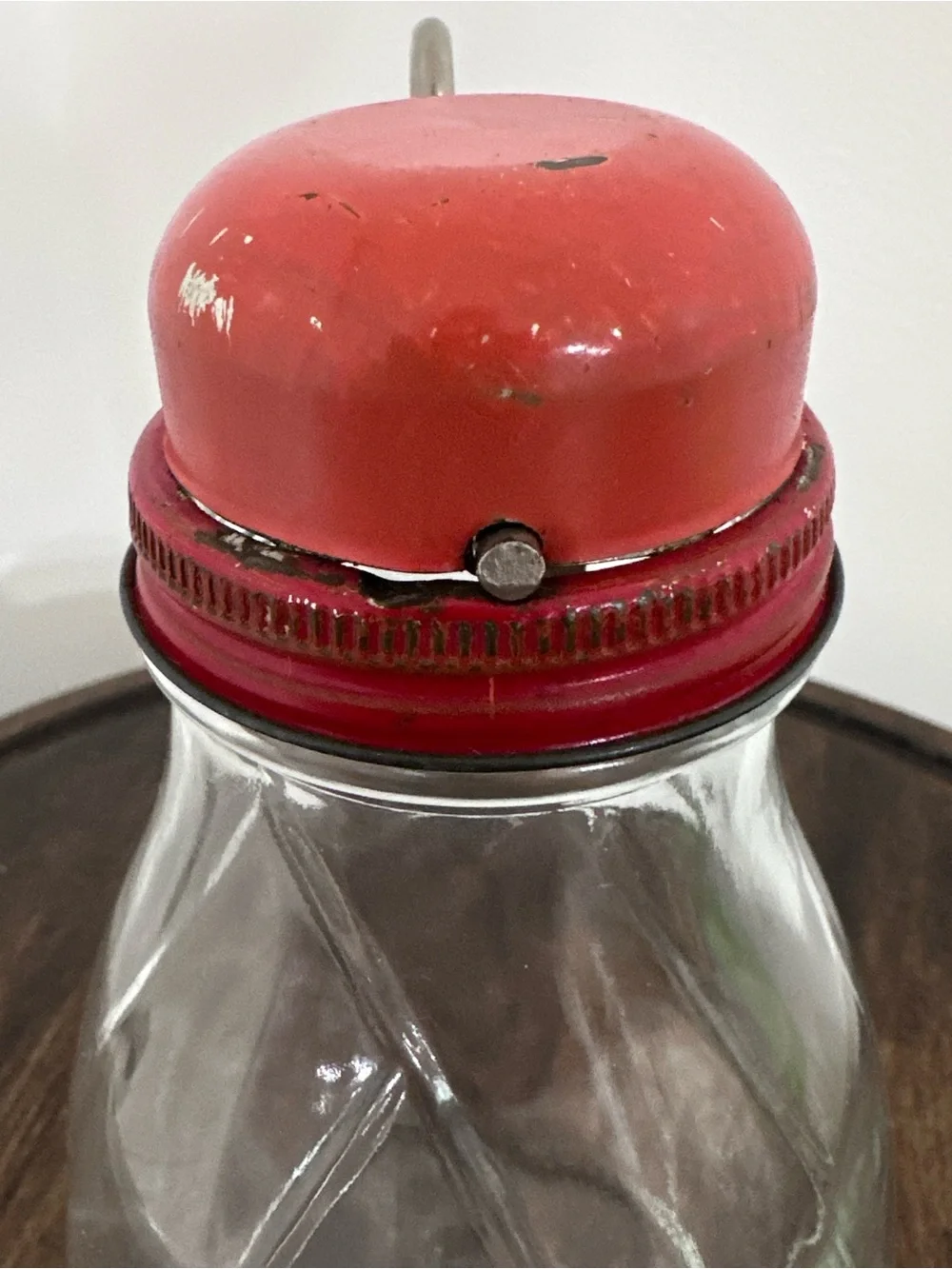 Vintage Federal Tool Corp Nut Chopper Red Metal Lid Grinder Glass Jar 1940s